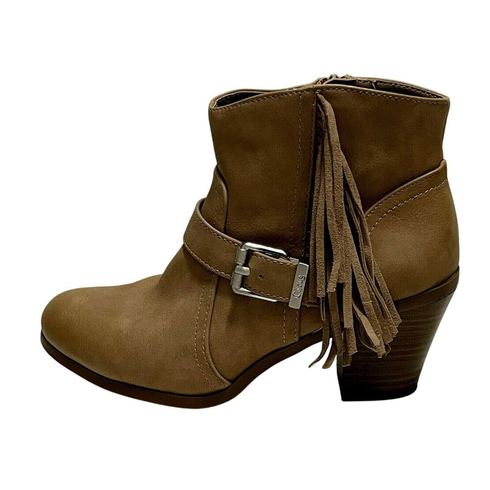 Circus By Sam Edelman Size 6.5M Tan Faux Suede Ankle Boots With Fringe Detail